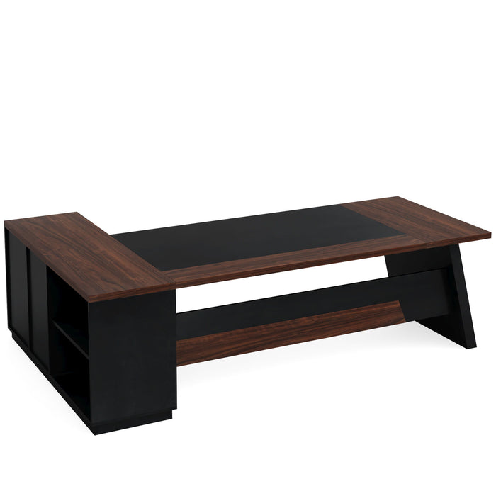 L-Shaped Executive Desk with File Cabinet and Drawers - Black