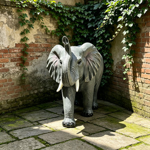 20'' Tall Resin Elephant Statue with Raised Trunk