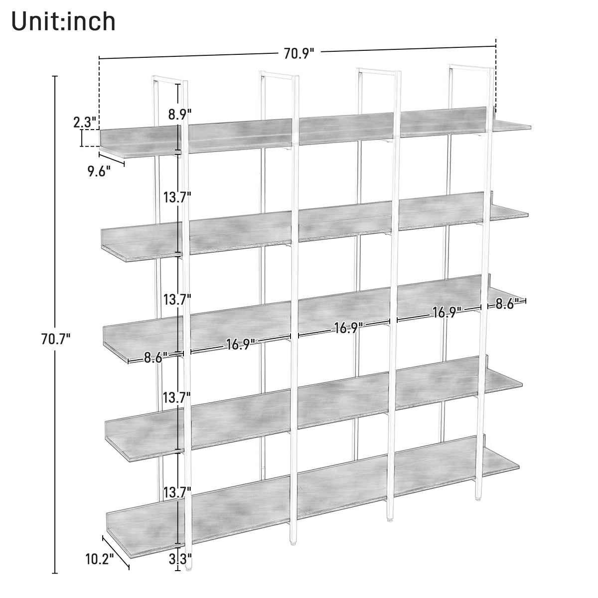 5 Tier Vintage Industrial Style Bookshelf