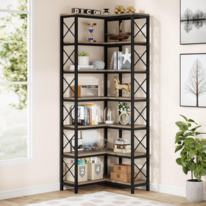 7 Tier Corner Bookshelf Storage Unit for Living Room
