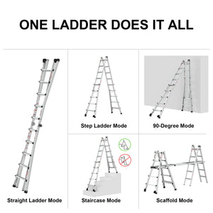 22' Aluminum Multi-Position Ladder With Wheels, 300 Lbs Weight Rating - Metallic Gray