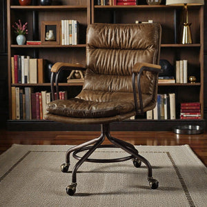 Harith Vintage Top Grain Leather Office Chair - Brown
