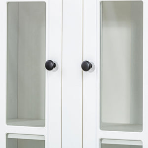 Retro Style Wall Suit With Glass Doors, 75.25" Tall Display Cabinets & Triangle Sided Bookshelves - White