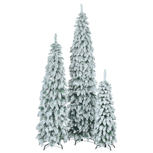 Pre-Lit Pencil Christmas Tree 3-Set, 4ft/6ft/8ft, Snow-Flocked, 290 LED Lights, White and Green