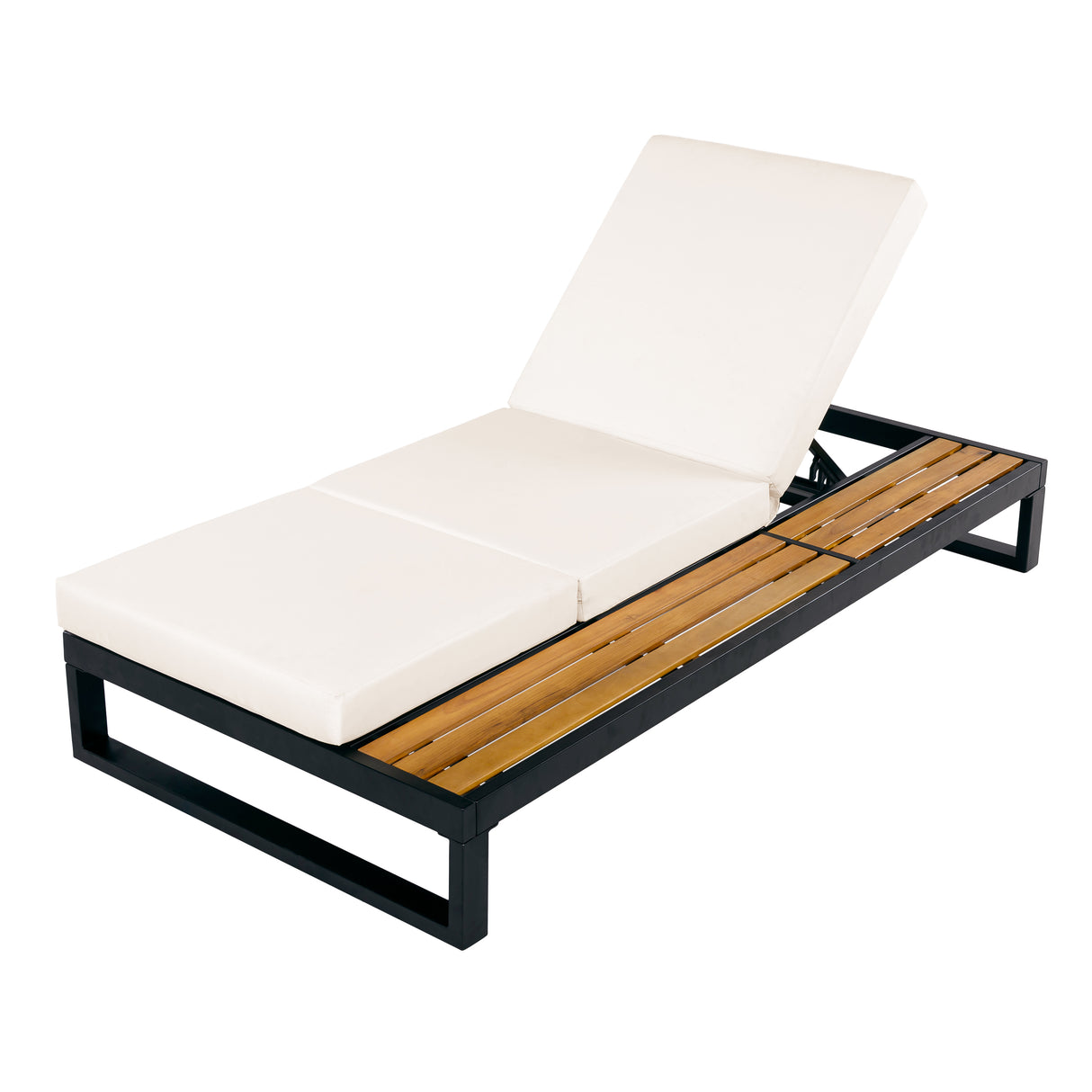 Black Iron & Teak Finish Chaise Lounge Set