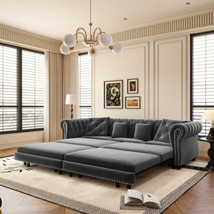 3 In 1 Convertible Sleeper Sofa Bed With Movable Ottoman