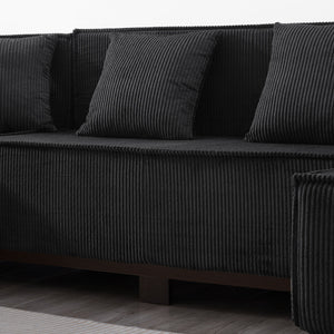 U-Shaped Sectional Sofa With RGB LED Light Strip And 6 Pillows
