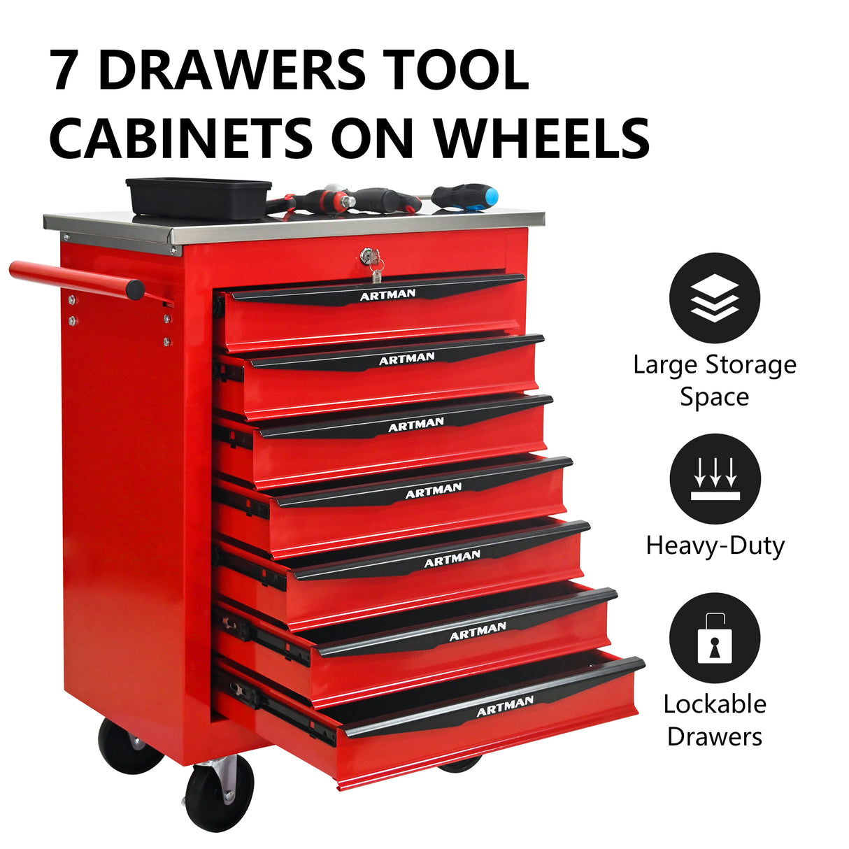 7 Drawers Multifunctional Tool Cart with Wheels