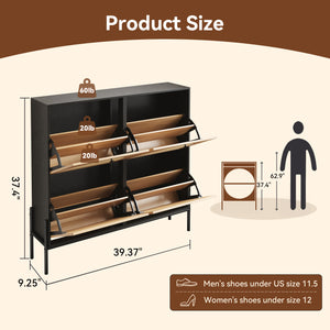 Space-Saving Rattan Shoe Cabinet with 4 Flip-Down Doors