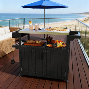 Outdoor Bar Cart with Storage and Stainless Steel Top