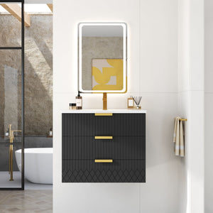 Wall Mounted Floating Cabinet With Double Drawer, Rectangular Sink