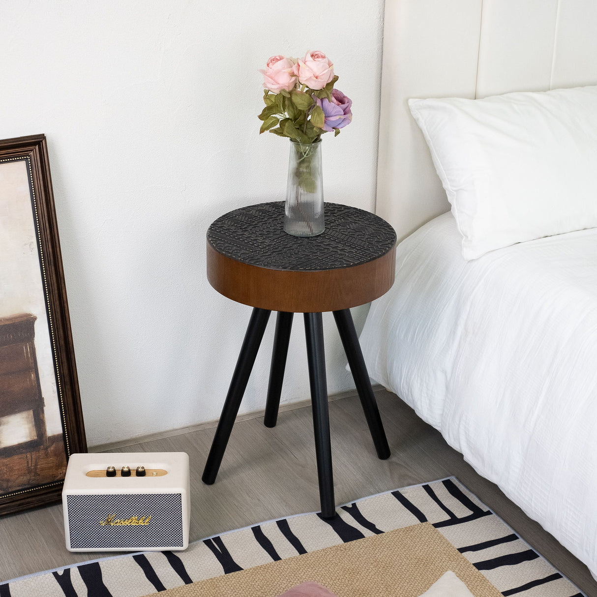 Round Coffee Table With Carved Top For Living Room