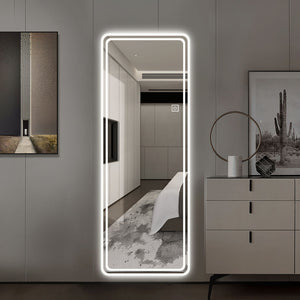 Frameless Full Length Floor Mirror With LED Light, Dimming & 3 Color Modes Mirror - Silver