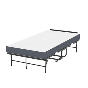 Twin Folding Bed With Adjustable Headboard, Memory Foam For Tall People, Heavy-Duty Portable On Wheels, Easy Assembly - Black