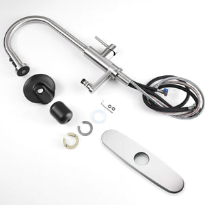 3 In 1 Kitchen Faucet With Press Type Glass Rinser, High Arc Pull Down Sprayer