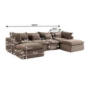 129.8" Width Cloud Couch Oversized Modular Sectional Sofa