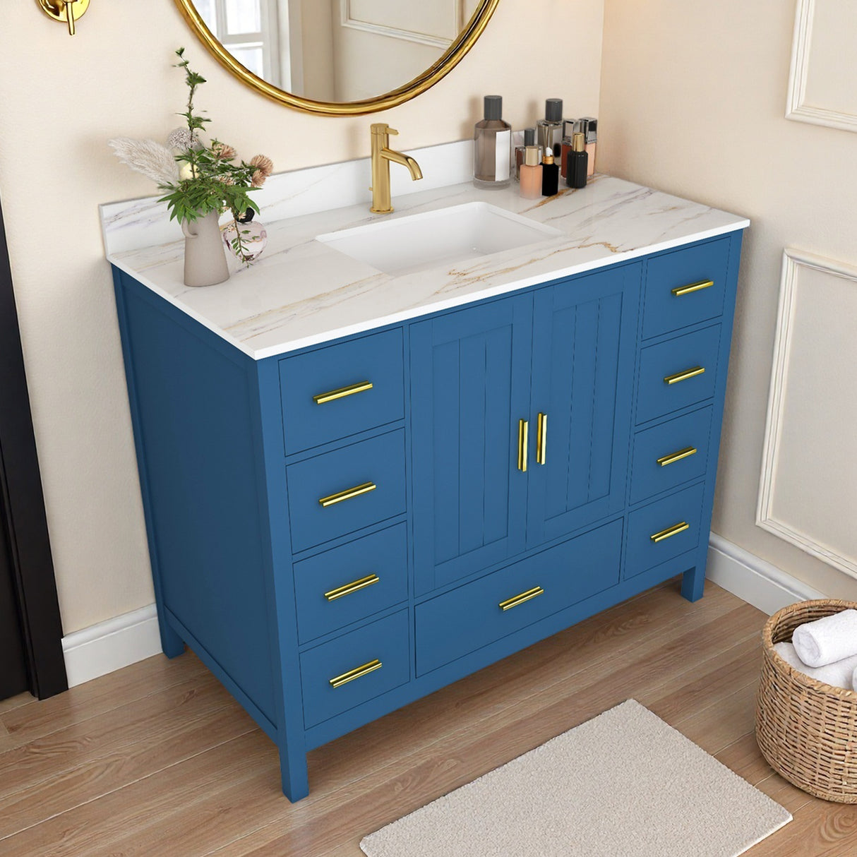 42" Modern Solid Wood Bathroom Vanity with Sink, 43" Carrara