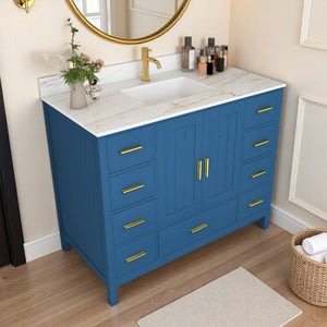 42" Modern Solid Wood Bathroom Vanity with Sink, 43" Carrara