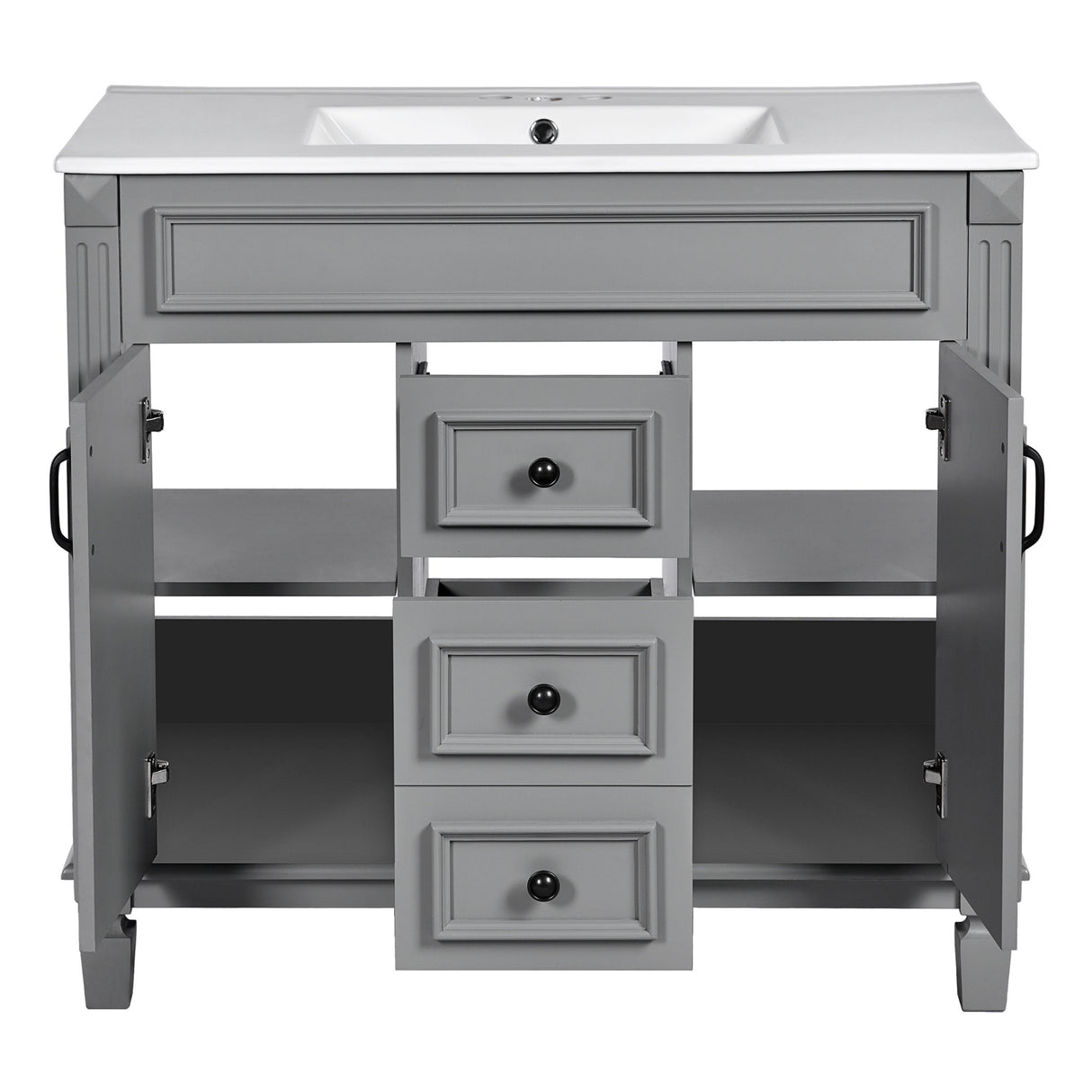 Bathroom Vanity With Top Sink, Basin On Cabinet With 2 Soft Closing Doors And 2 Drawers