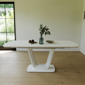 Modern Industrial Style Expandable Dining Table With U Shaped Legs - Antique Gray White
