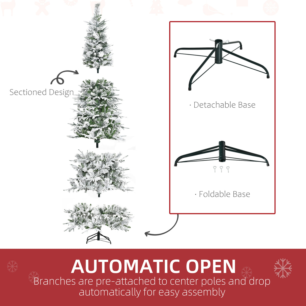 HOMCOM 9' Unlit Snow Flocked Pine Artificial Christmas Tree