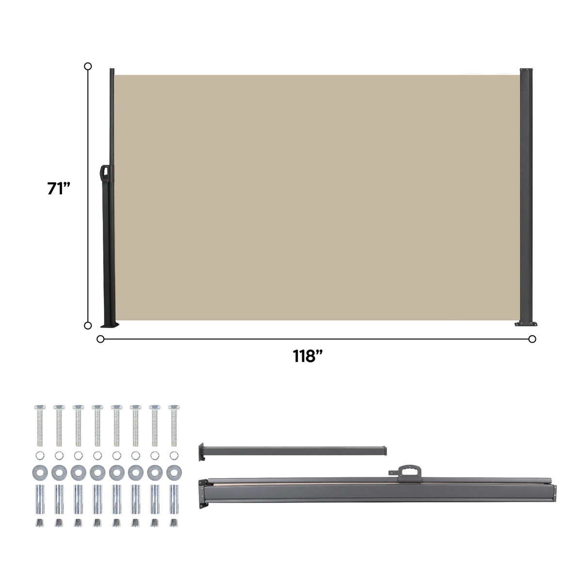 Retractable Side Screen Awning - Dark Grey - 118" x 63"