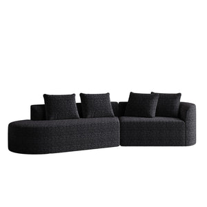 Upholstered Oversized Sectional Sofa, 4 Seater Extra Deep & Wide Seat Curved Cloud Couch With 4 Throw Pillows, Free Combination Living Room - Black