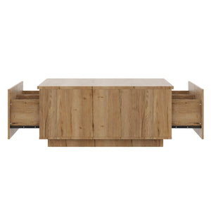 33.25-Inch Square Coffee Table with 4 Drawers, Natural