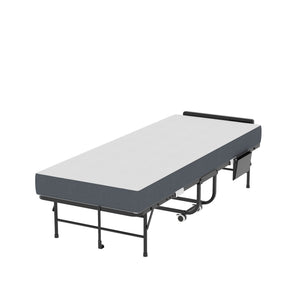 Twin Folding Bed With Adjustable Headboard & Memory Foam, Space Saving Rollaway Guest For Tall People, Portable On Wheels, Easy Assembly - Black