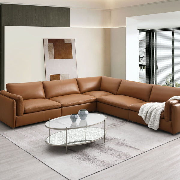 Brighton Top Grain Leather Modular Sectional - Light Brown