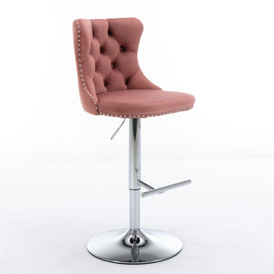 Swivel Barstools Adjusatble Seat Height From 25-33", Modern Upholstered Base Bar Stools With Backs Comfortable Tufted For Home Pub And Kitchen Island (Set of 2)