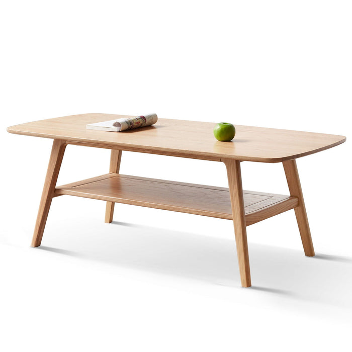 Low Coffee Table with Storage Shelf - Solid Oak - Light or Dark Brown
