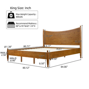 Modern Classic King Size Solid Wood Platform Bed Frame