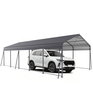 Metal Carport 13 X 26.5 Ft Heavy Duty With Galvanized Steel Roof Metal Garage Canopy With Galvanized Steel Roof & Frame Car Tent Outdoor Storage Shed For Car Boats And Truck - Gray