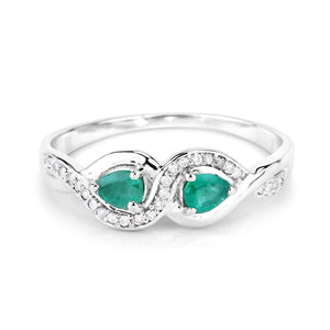 0.35 Carat Genuine Zambian Emerald and White Diamond 14K White Gold Ring