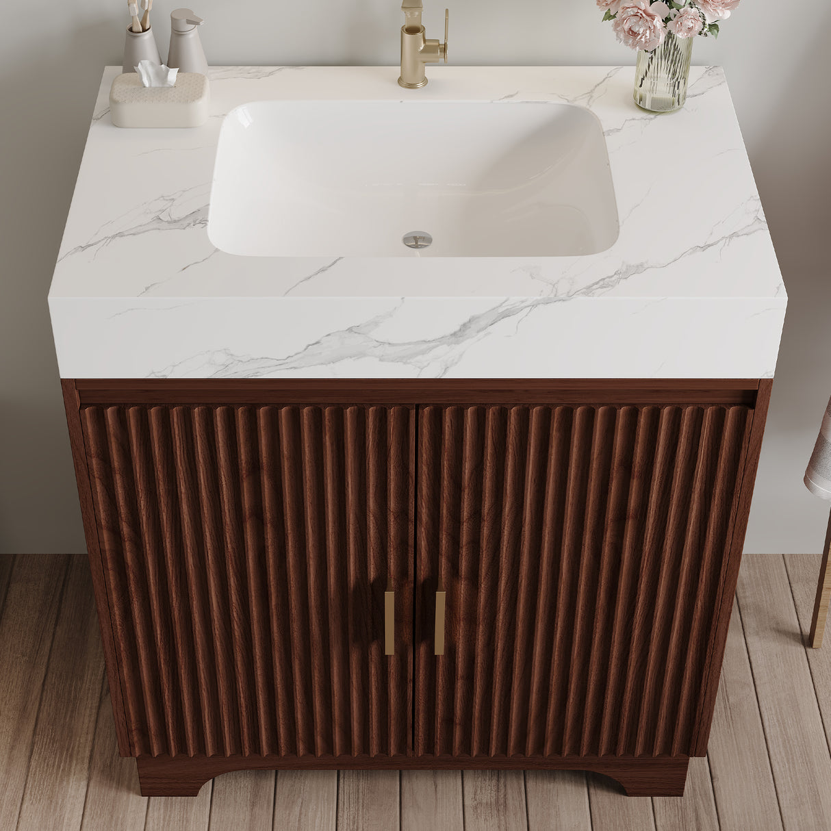 30" Freestanding Sintered Stone Countertop Bathroom Vanity with Ceramic Sink