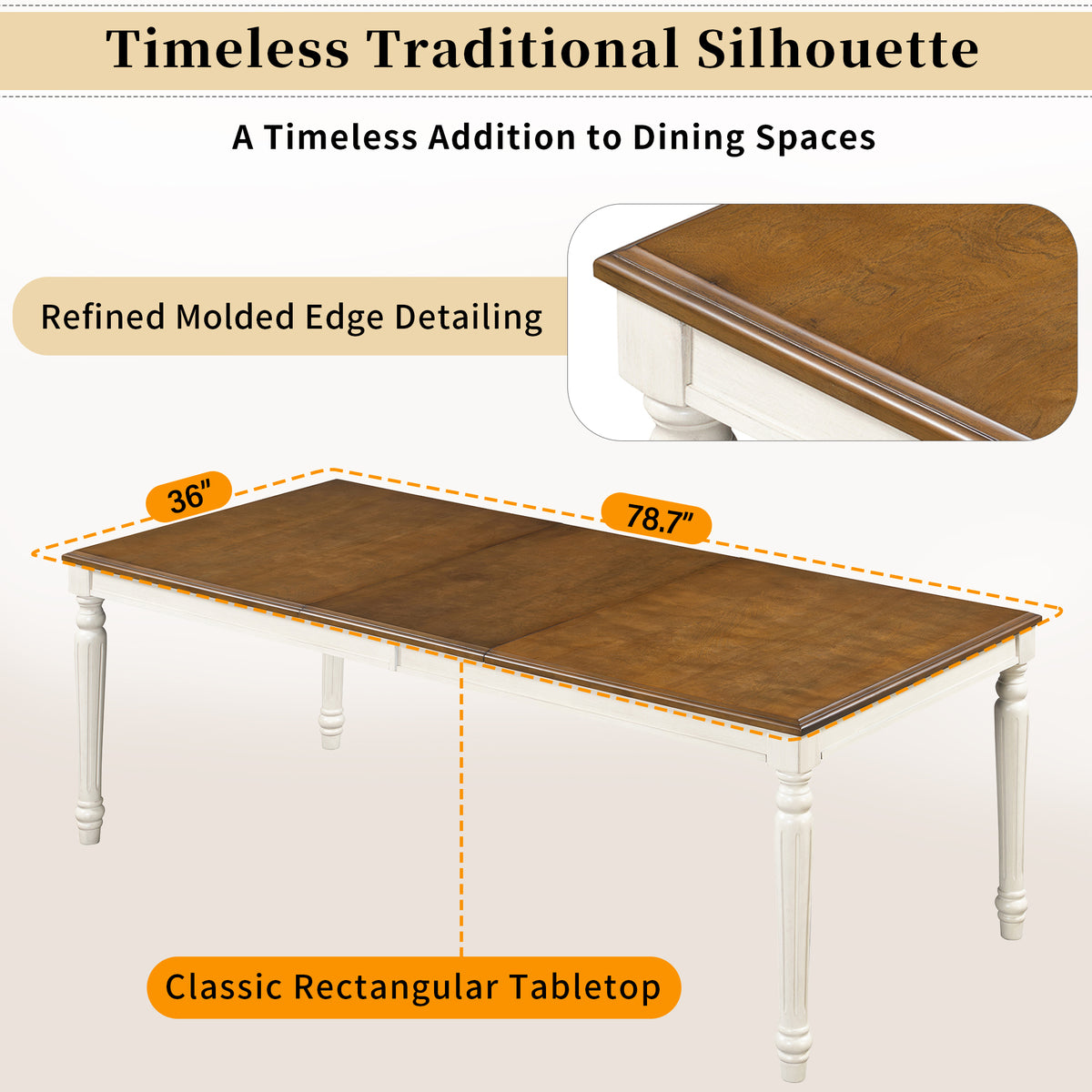TREXM Traditional Rectangular Dining Table
