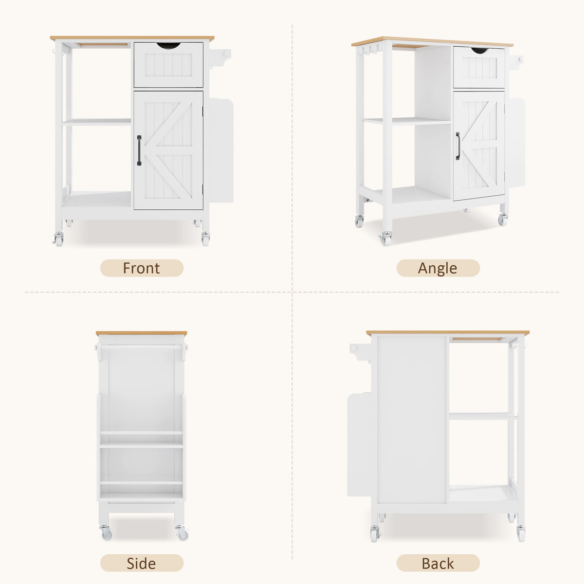 Kitchen Island Cart with Mobile Storage Cabinets