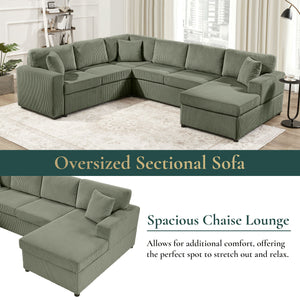 Oversized Sectional U-Shaped Sofa With Chaise Lounge And Three Soft Throw Pillows