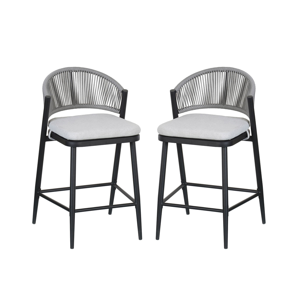 Outdoor 26" Counter Height Metal Frame Counter Stools With Scallop Shaped Backrest & Water Resistant Cushions