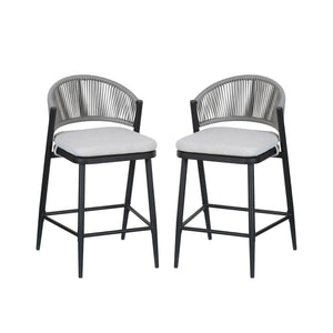 Outdoor 26" Counter Height Metal Frame Counter Stools With Scallop Shaped Backrest & Water Resistant Cushions