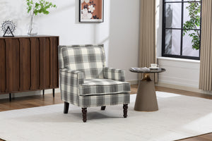 Upholstered Accent Chair, Vintage Armchair with Solid Wood Legs
