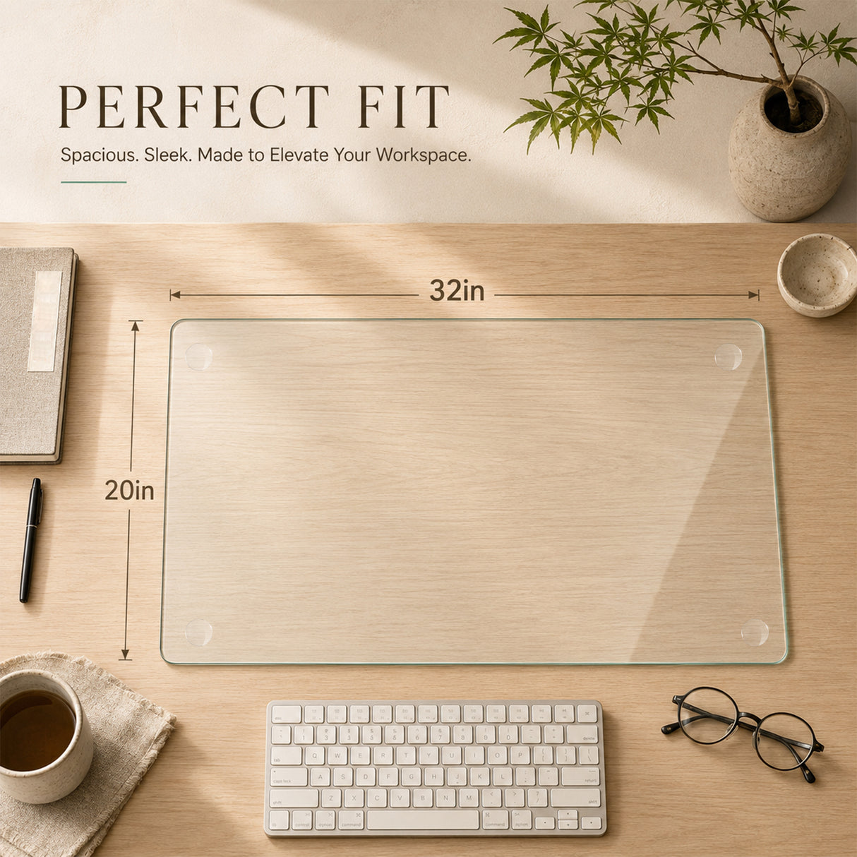 Clear Tempered Glass Table Mat - 20X32 Inch