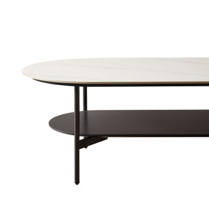 Contemporary Coffee Table Sintered Stone Surface With Ceramic Finish Double Layer Design Base Matte Shelf Modern Living Room Center Table - White / Gray