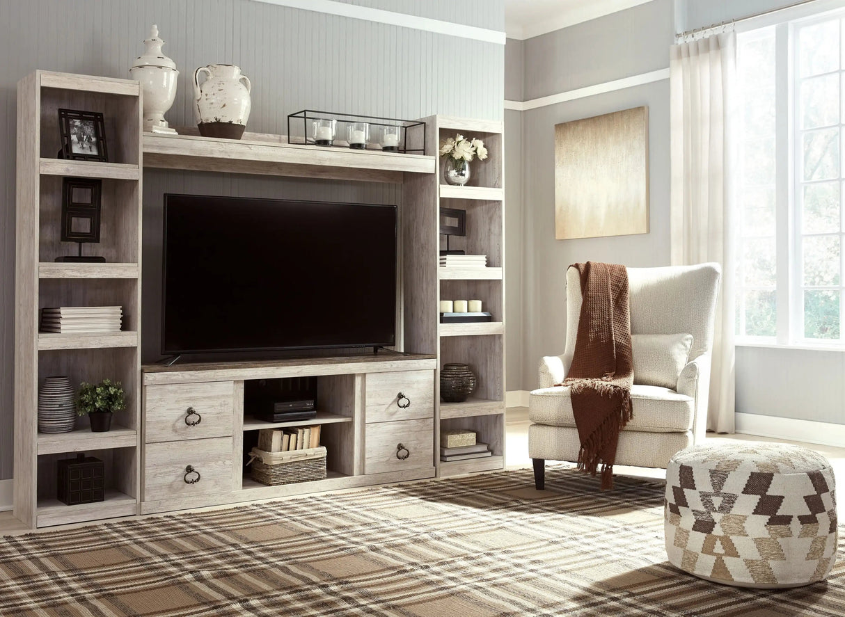 Willowton - 4-Piece Entertainment Center - Whitewash - Best Buy Furniture