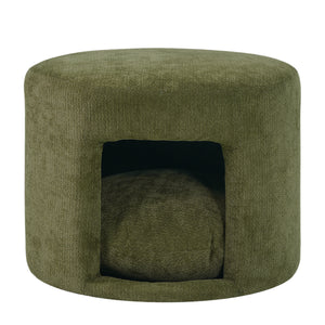 Green Pet Friendly Ottoman with Removable Pet Cushion and Hidden Pet Nook
