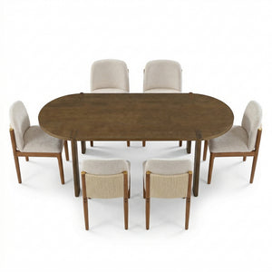 7 Pieces Modern Oval Dining Set, Rustic Farmhouse Solid Wood Kitchen Table Set for 6