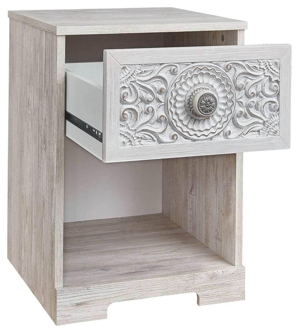 Paxberry - One Drawer Night Stand - Whitewash - Best Buy Furniture