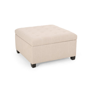 Upholstered Tufted Fabric Storage Ottoman, Wheat