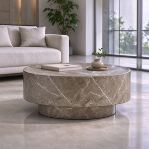 Travertine-Look Round Coffee Table, 31.5-Inch, Brown
